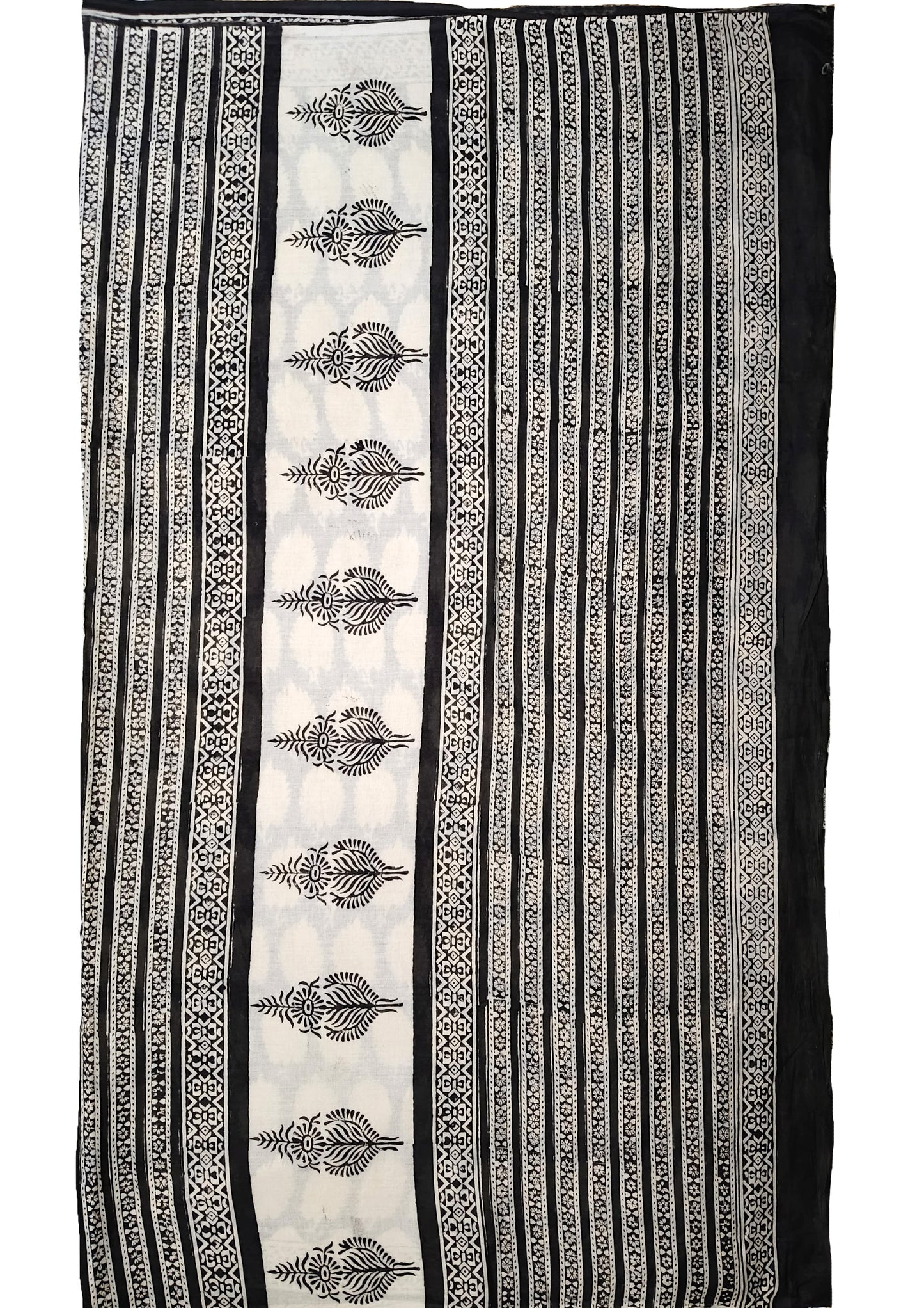 Bagru Handblock Print Cotton Mulmul Saree- Black