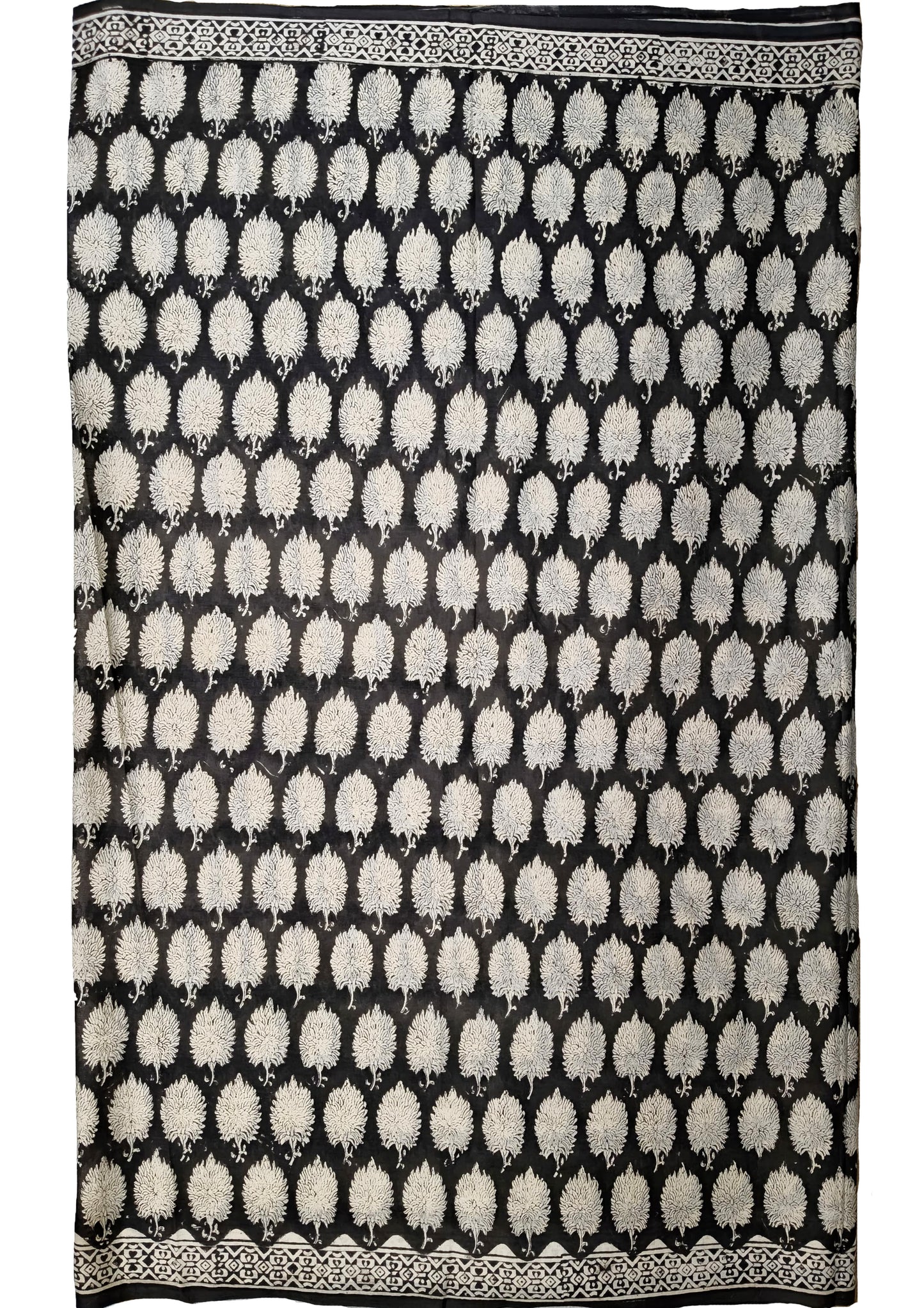 Bagru Handblock Print Cotton Mulmul Saree- Black