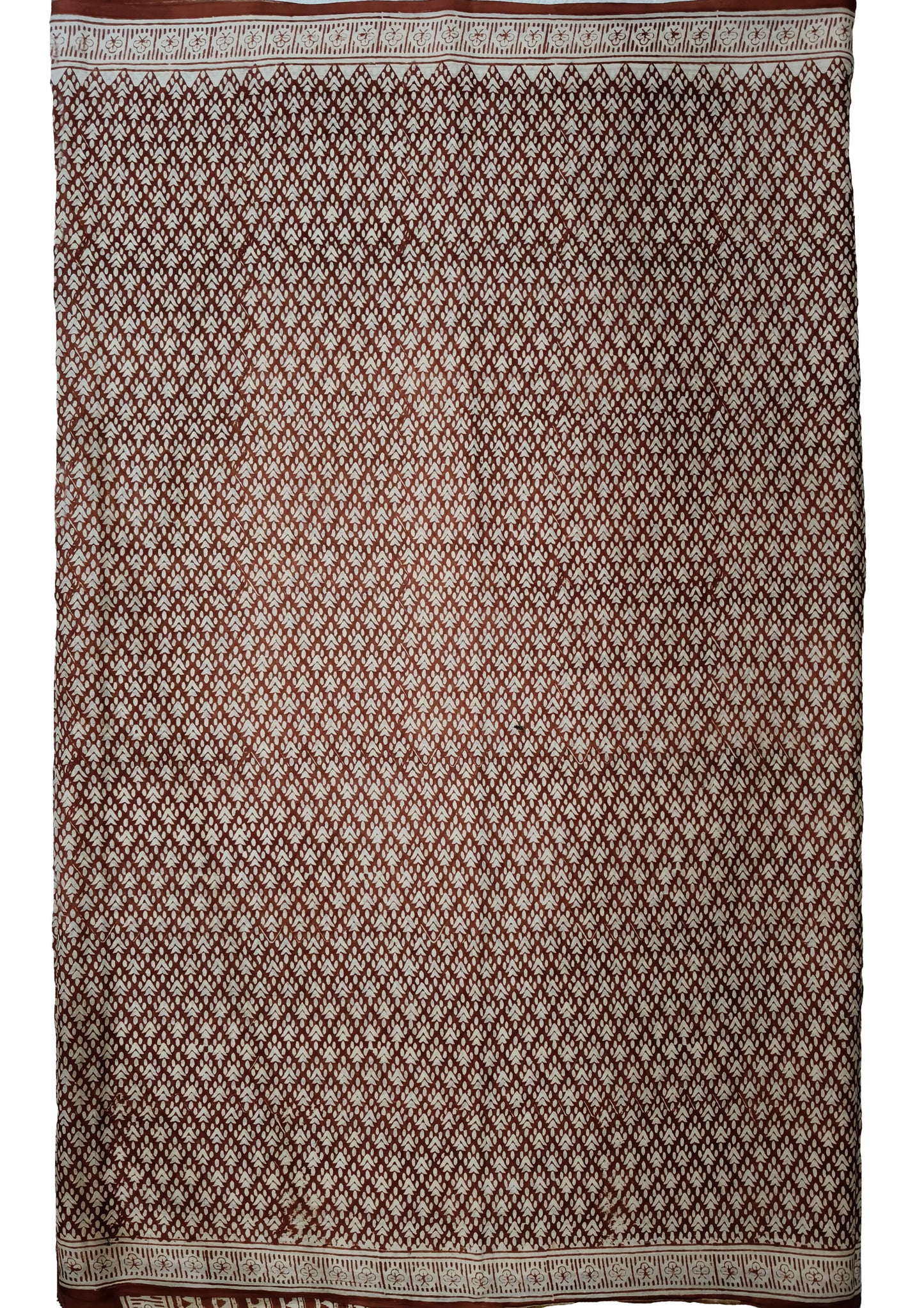Bagru Handblock Print Cotton Mulmul Saree- Rust Red