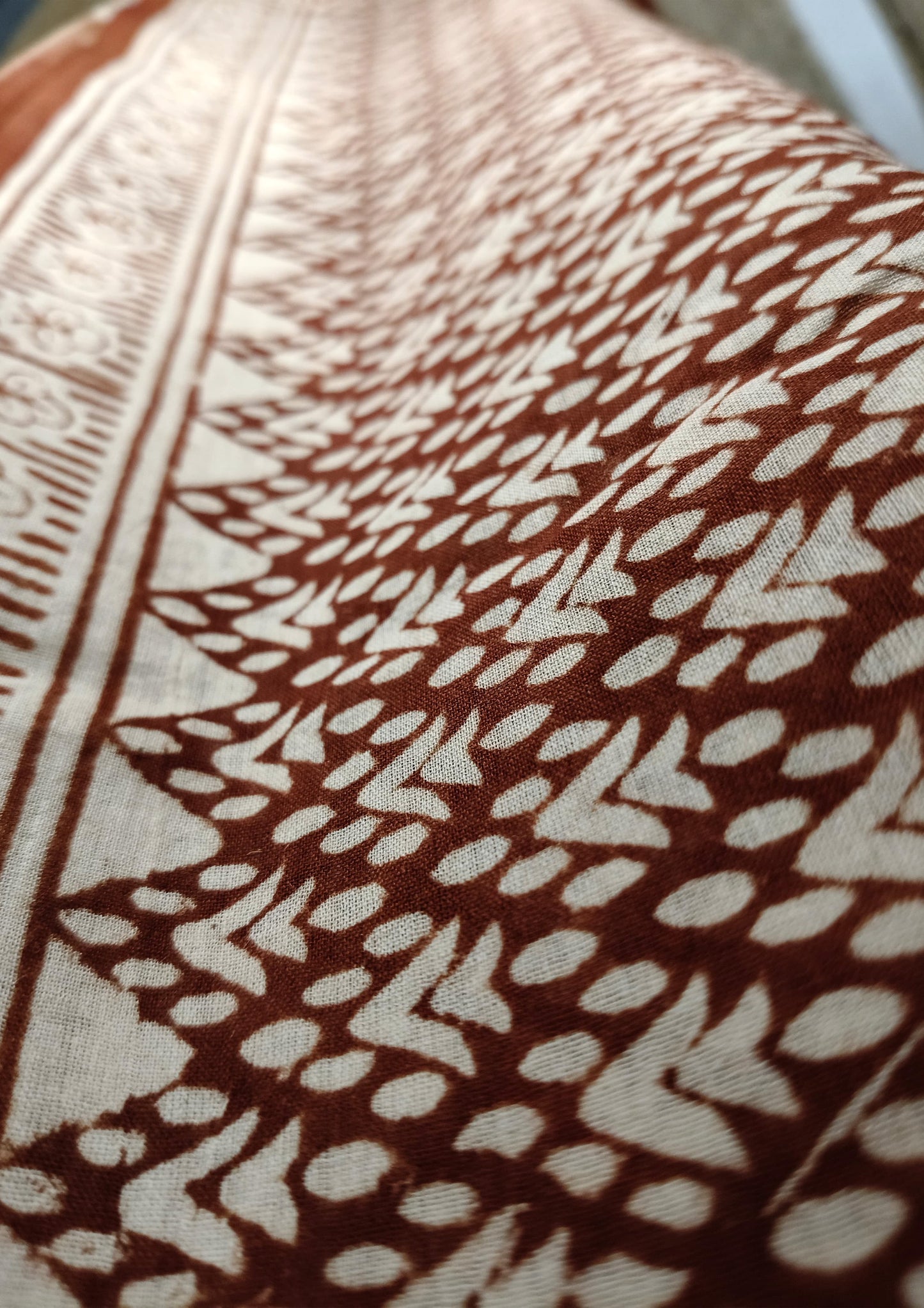 Bagru Handblock Print Cotton Mulmul Saree- Rust Red