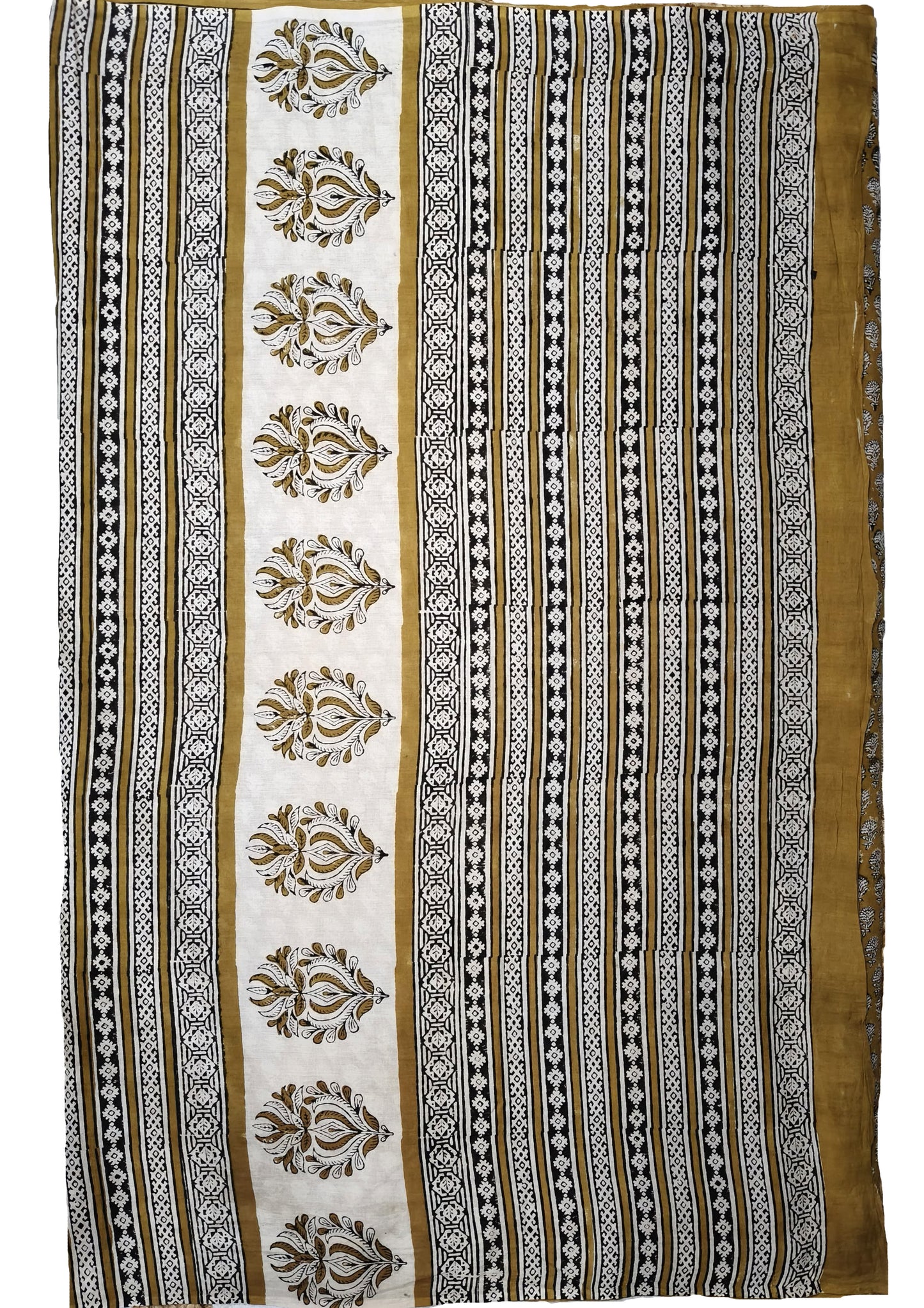 Bagru Handblock Print Cotton Mulmul Saree- Mustard