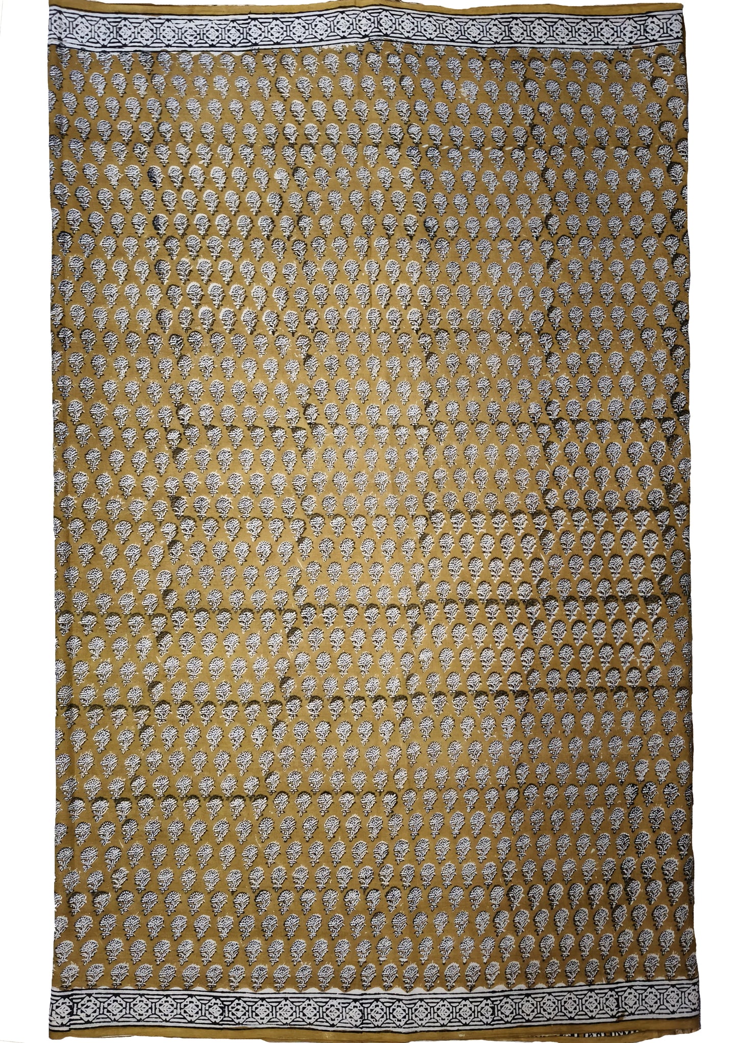 Bagru Handblock Print Cotton Mulmul Saree- Mustard