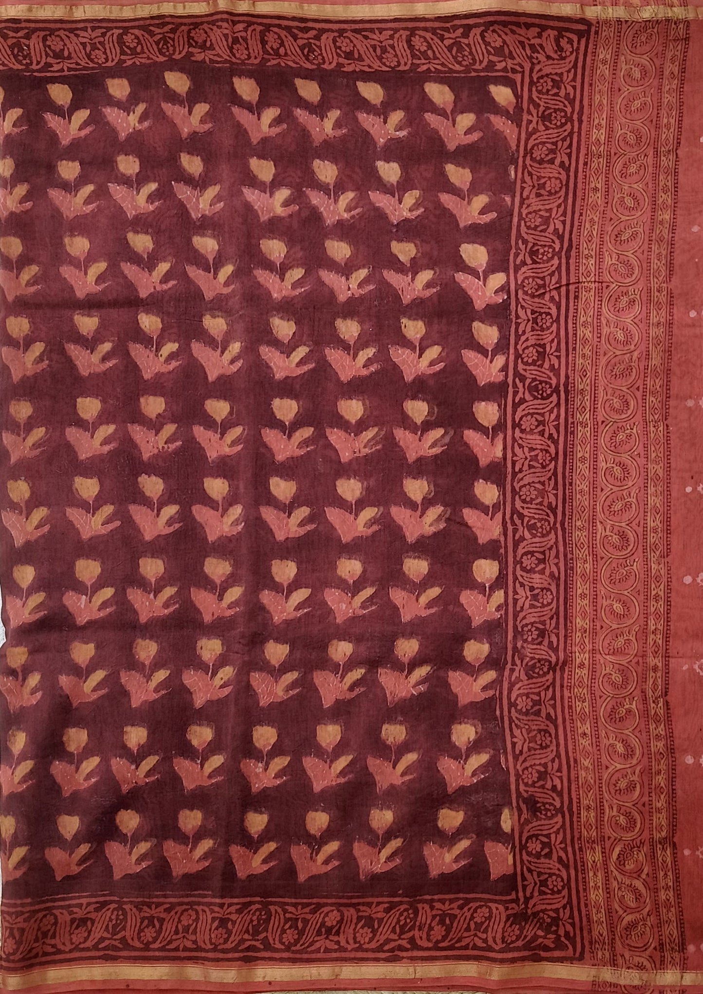Dabu- Handblock print Chanderi Saree- 30 Maroon