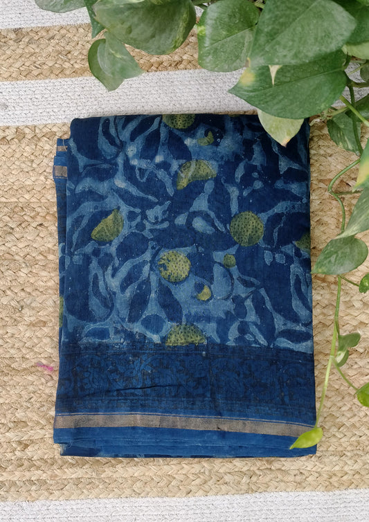 Dabu- Handblock Print Chanderi Saree- 29 Blue