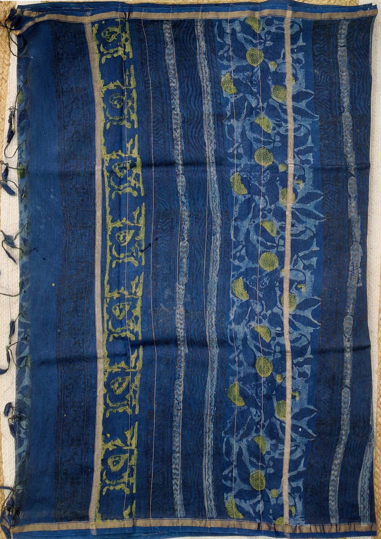Dabu- Handblock Print Chanderi Saree- 29 Blue