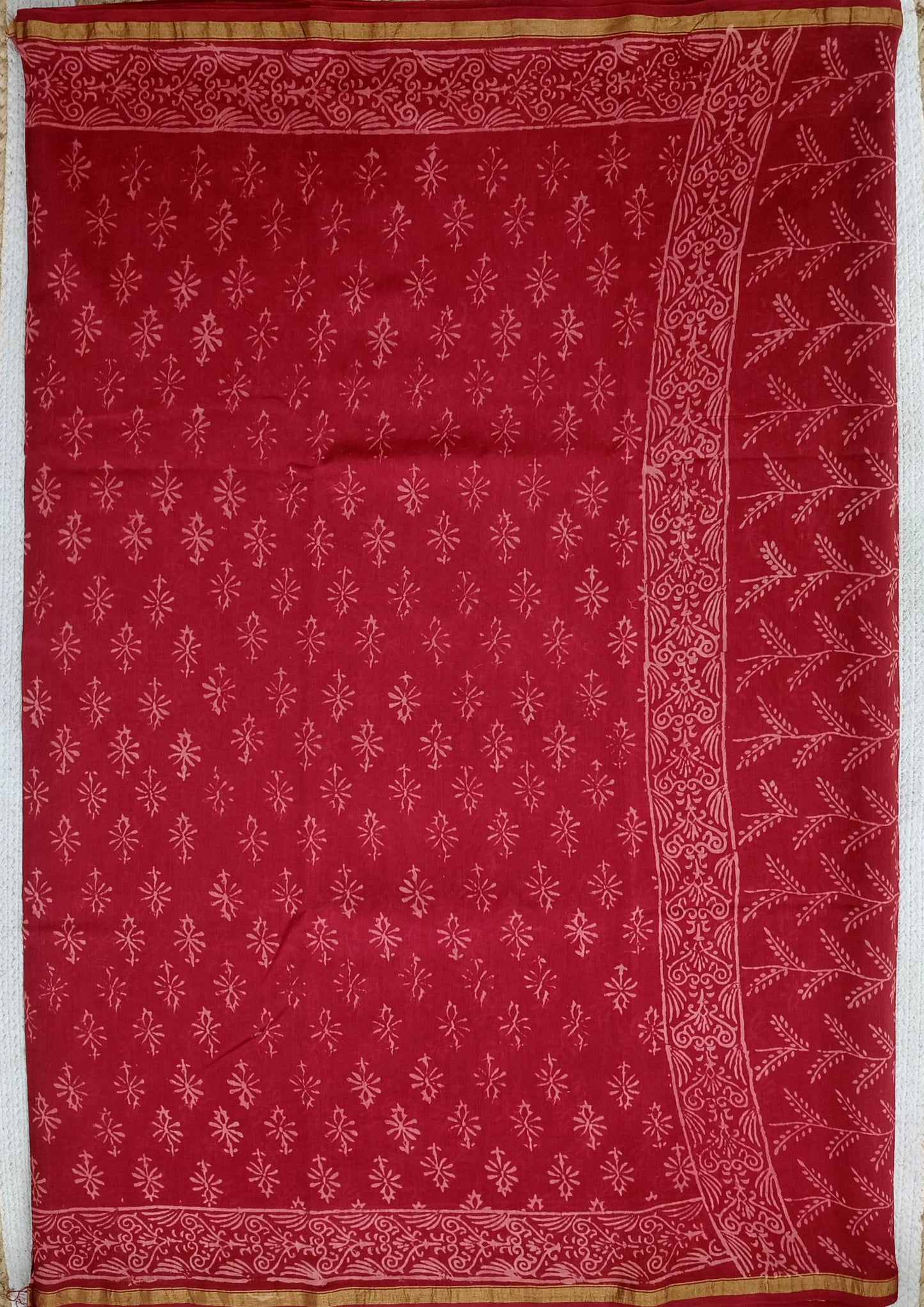 Dabu- Handblock print Chanderi Saree- 28 Red