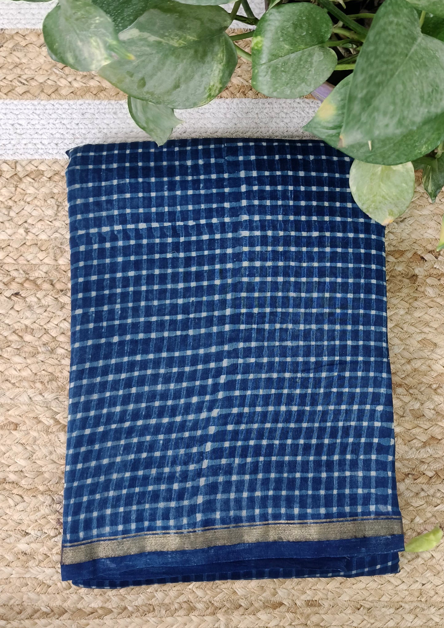 Dabu- Handblock print Chanderi Saree- 27 Indigo