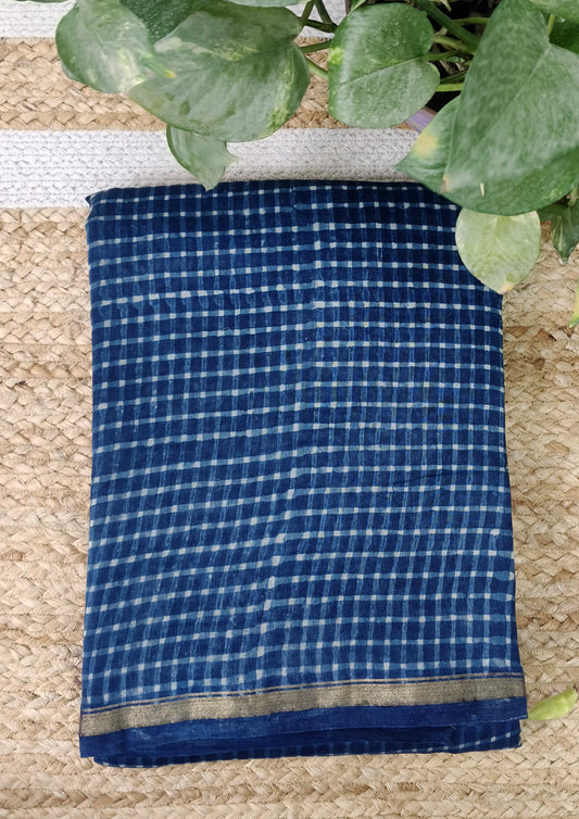 Dabu- Handblock print Chanderi Saree- 27 Indigo