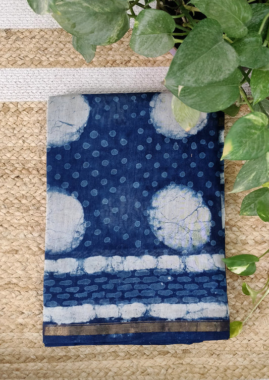 Dabu- Handblock print Chanderi Saree- 25 Indigo