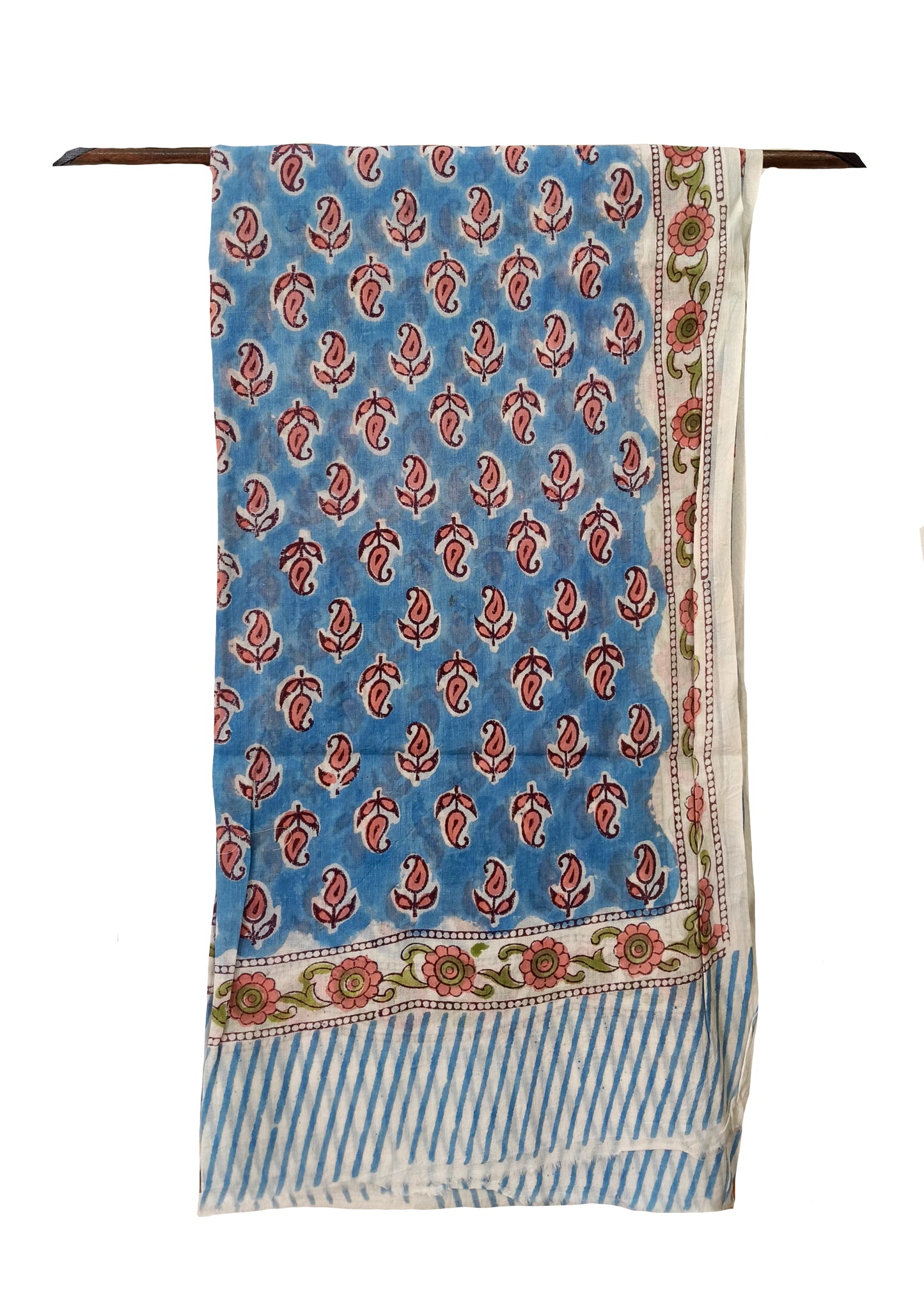 Handblock Printed Cotton Bagru Sarong- 05 Firozi