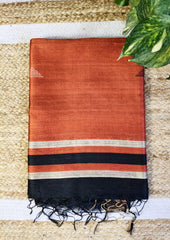 Bhagalpuri Tussar Silk Saree- 1 Black & orange
