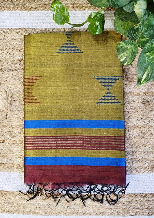 Bhagalpuri Tussar Silk Saree- 3 Pink & Yellow