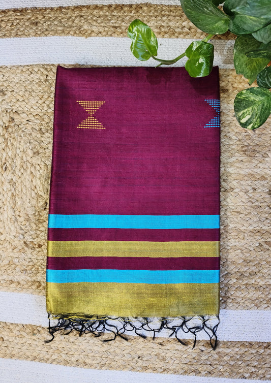 Bhagalpuri Tussar Silk Saree- 4 Gold yellow & Pink