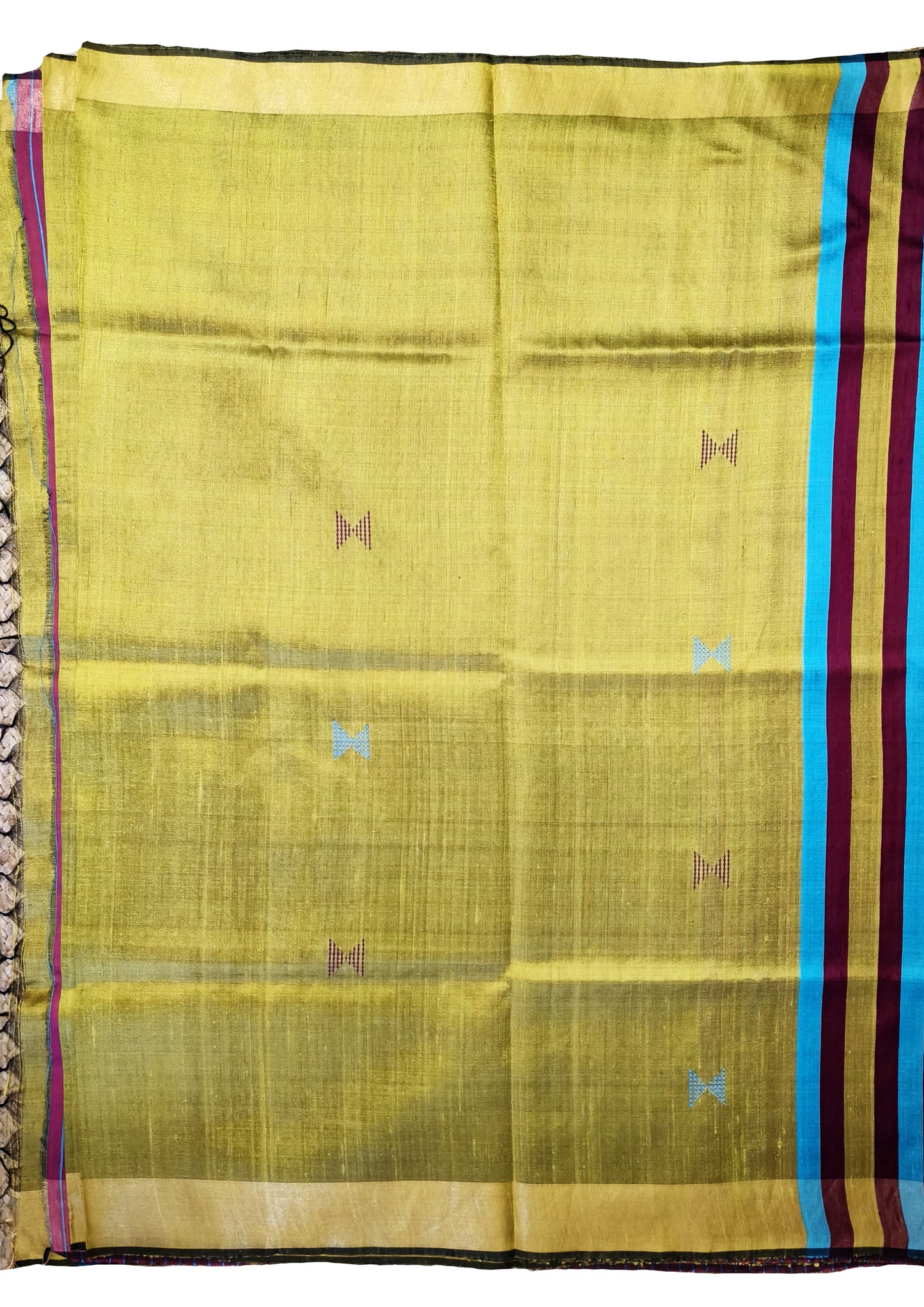 Bhagalpuri Tussar Silk Saree- 4 Gold yellow & Pink