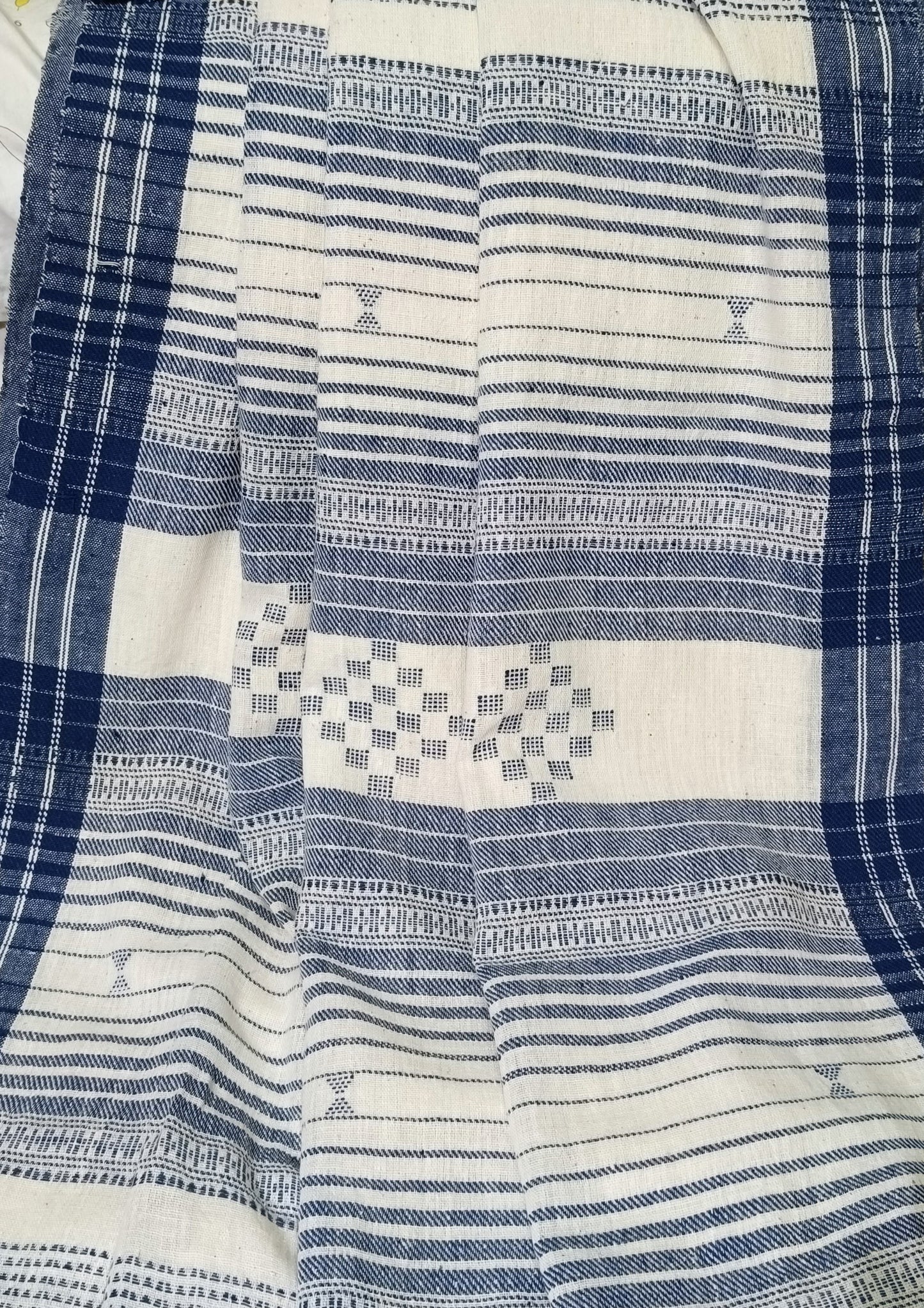 Bhujodi Kala Cotton Saree (Kutchi)- 7KC- white