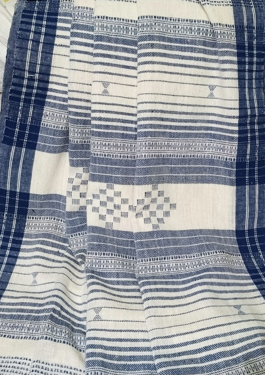 Bhujodi Kala Cotton Saree (Kutchi)- 7KC- white