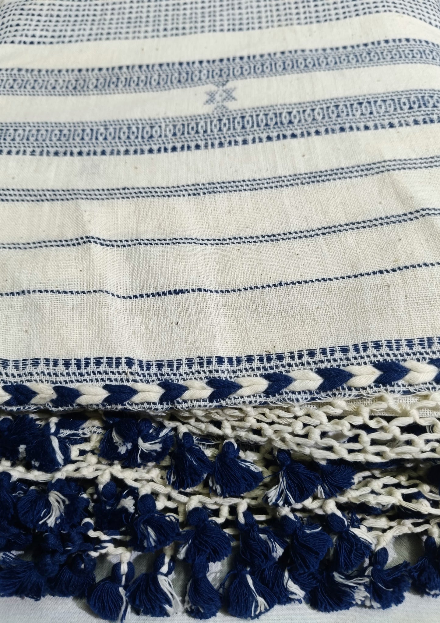 Bhujodi Kala Cotton Saree (Kutchi)- 7KC- white