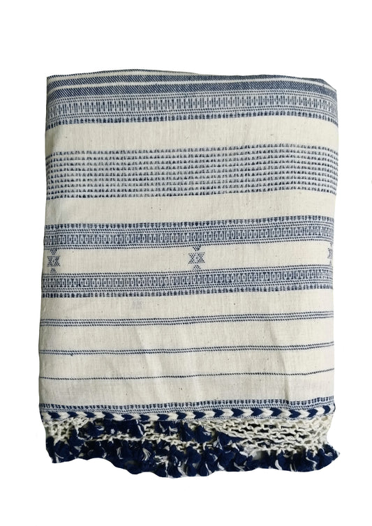 Bhujodi Kala Cotton Saree (Kutchi)- 7KC- white