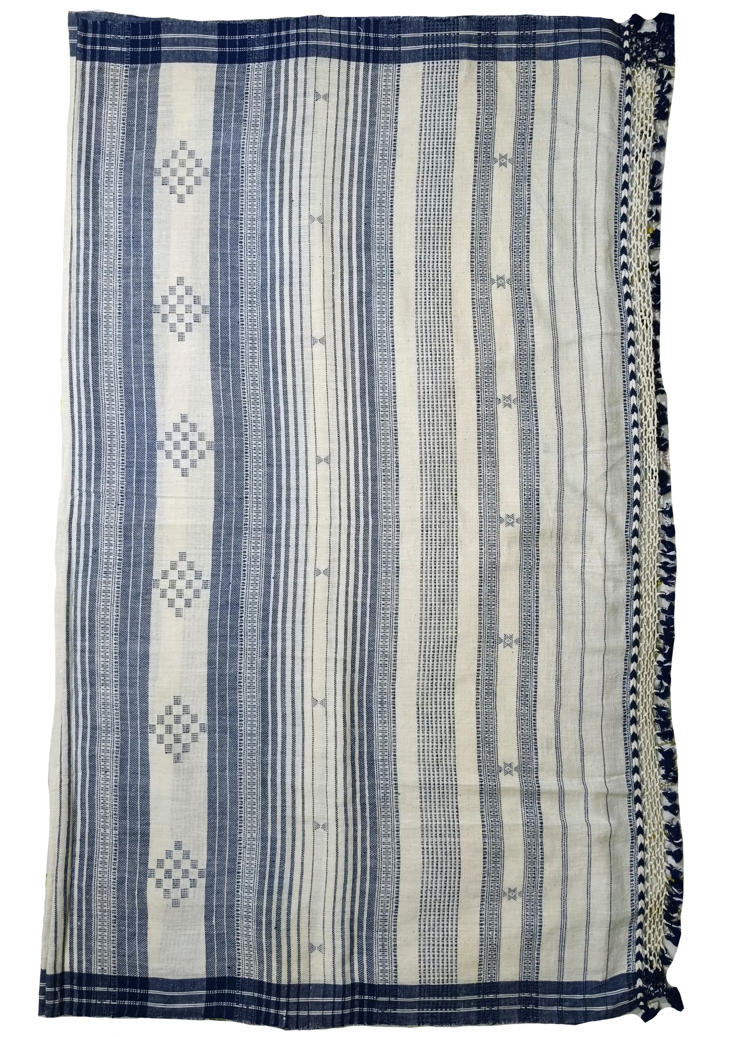 Bhujodi Kala Cotton Saree (Kutchi)- 7KC- white