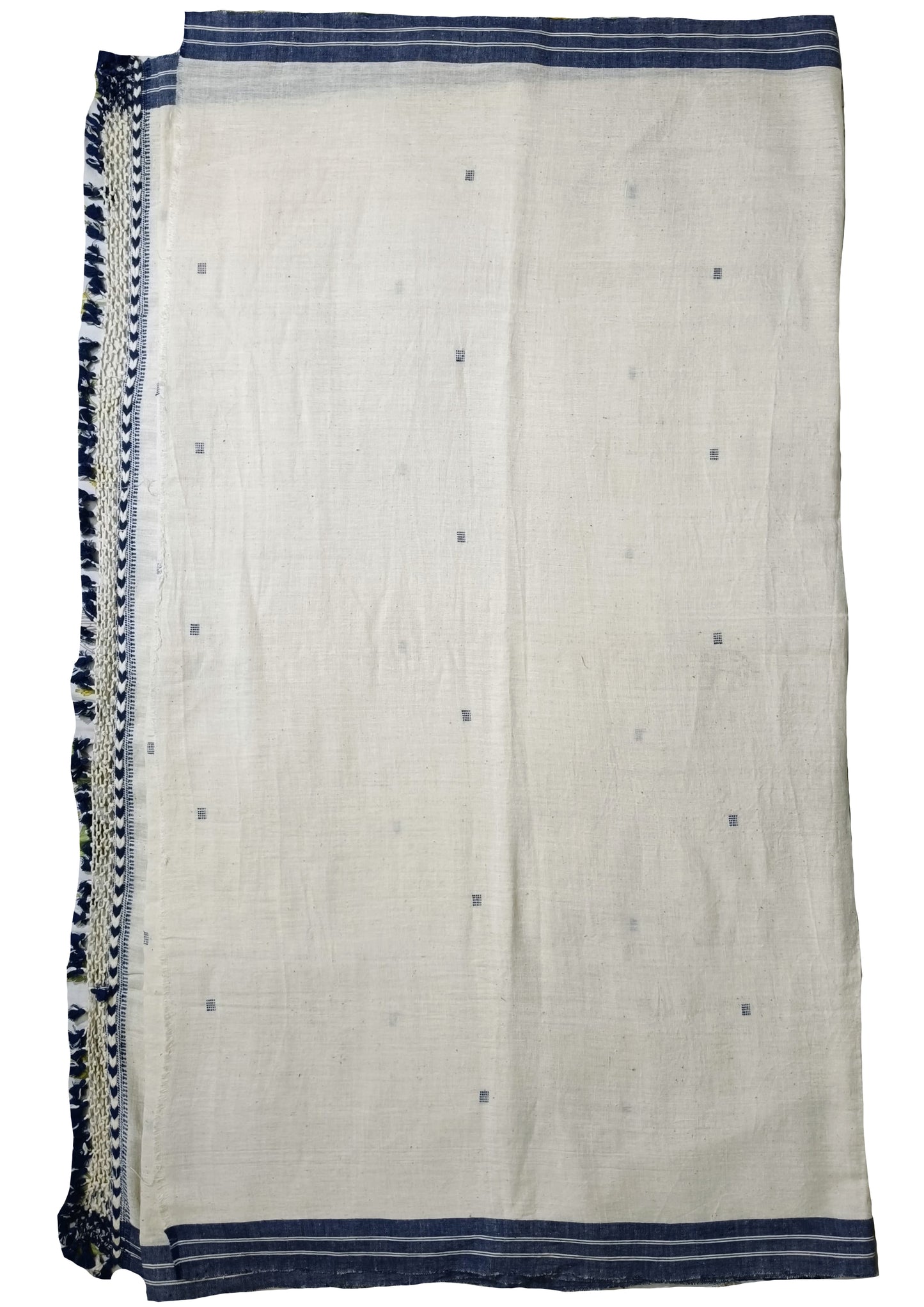 Bhujodi Kala Cotton Saree (Kutchi)- 7KC- white