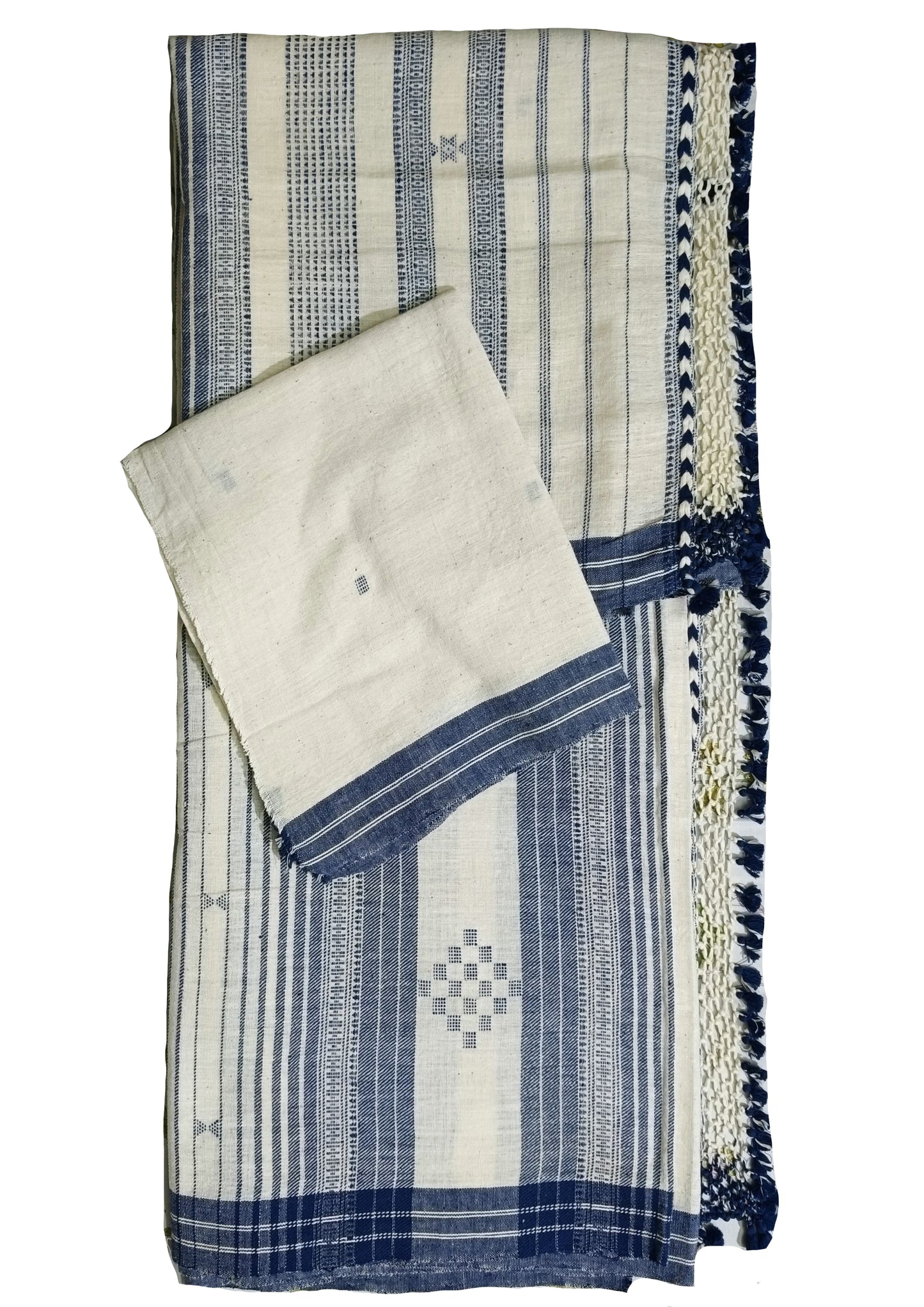 Bhujodi Kala Cotton Saree (Kutchi)- 7KC- white
