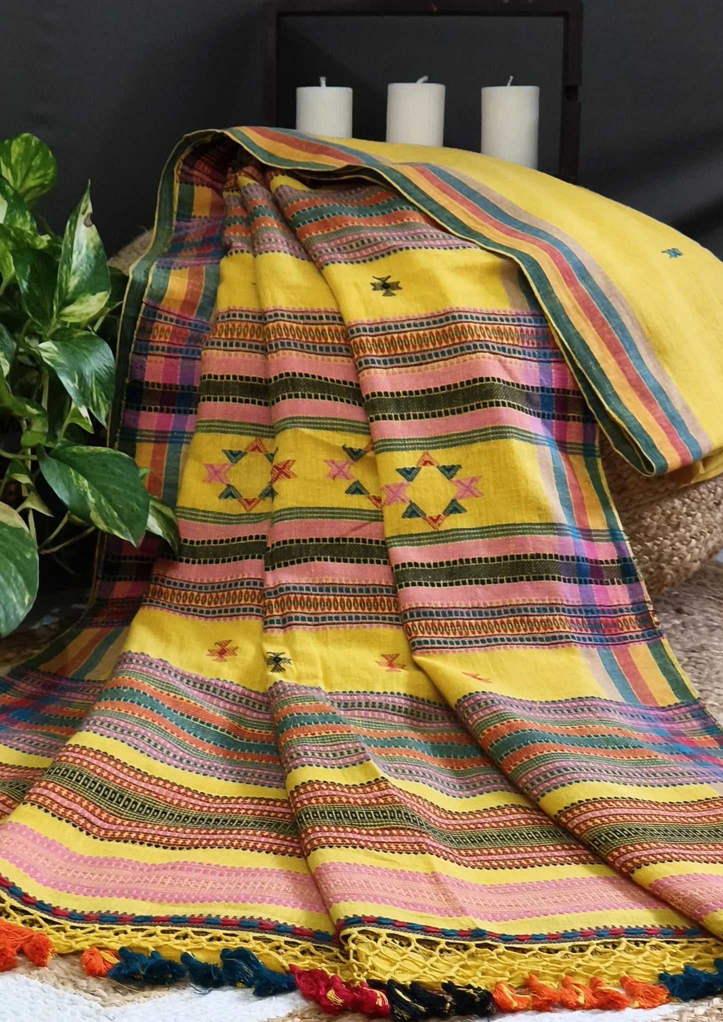 Bhujodi Kala Cotton Saree- Yellow