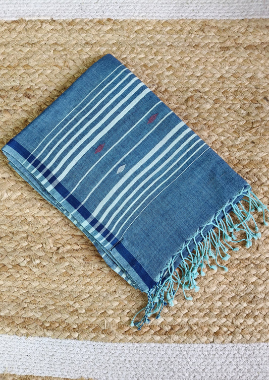 Jamdani Stole- Denim Blue 1