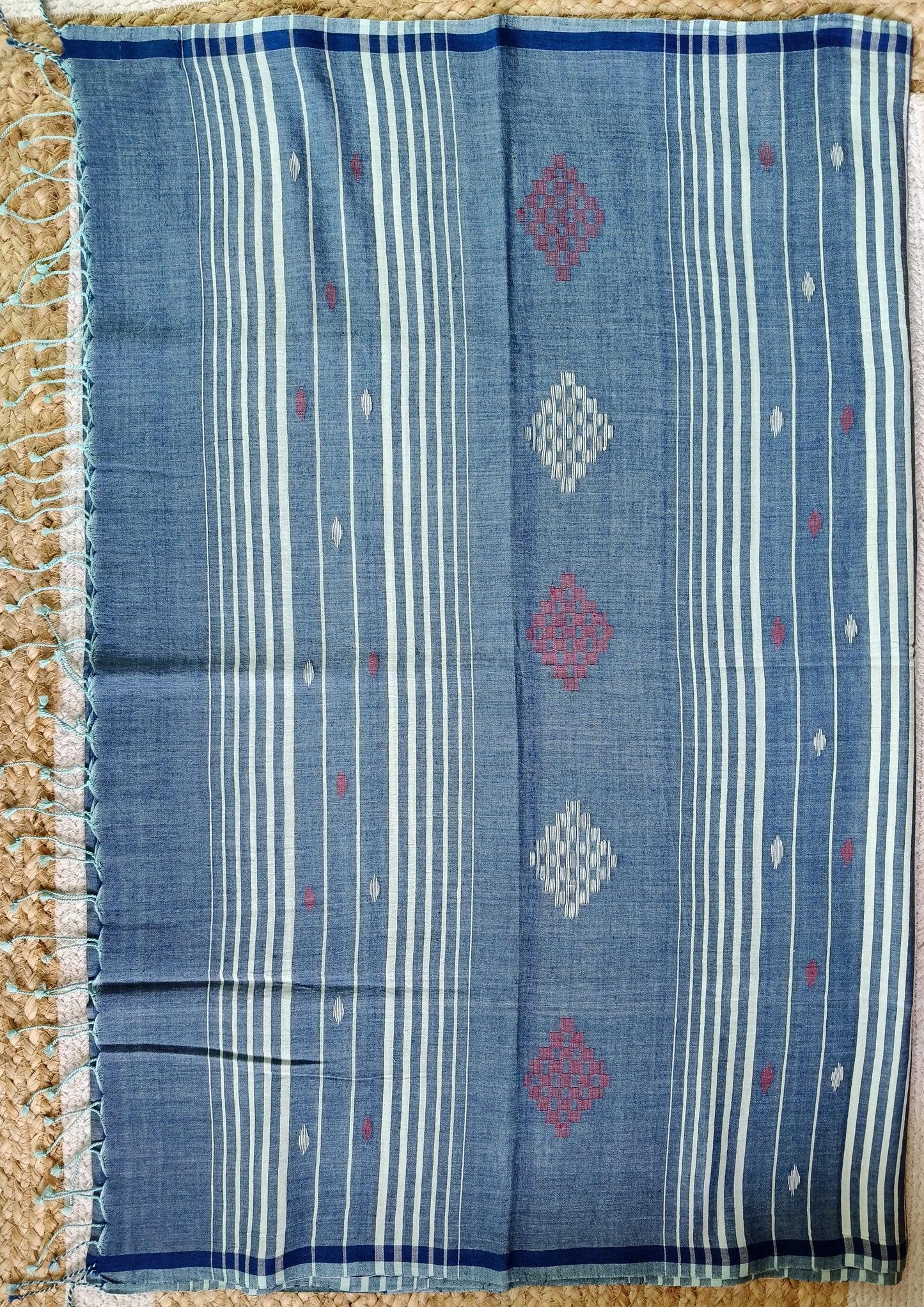 Jamdani Stole- Denim Blue 1