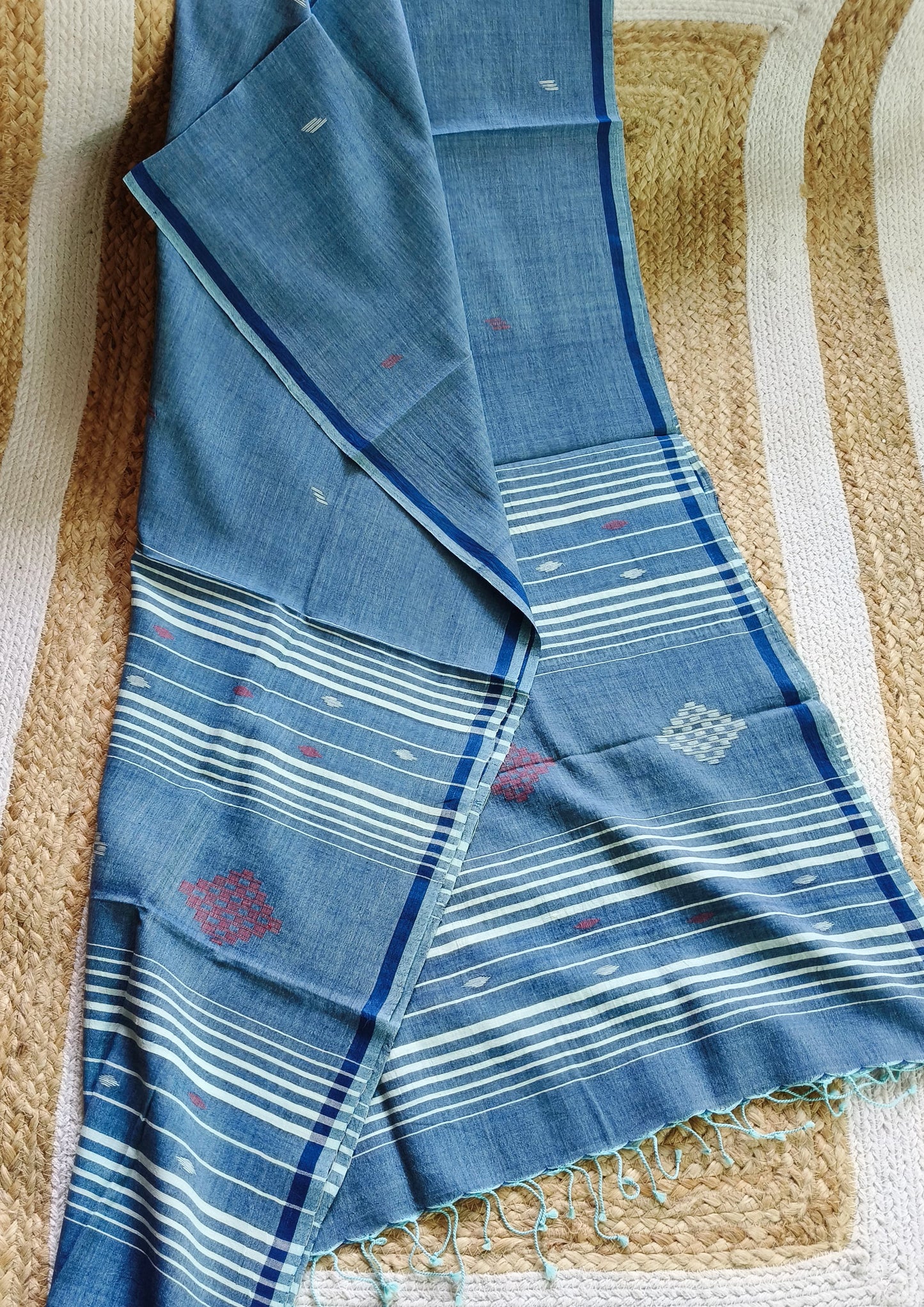 Jamdani Stole- Denim Blue 1