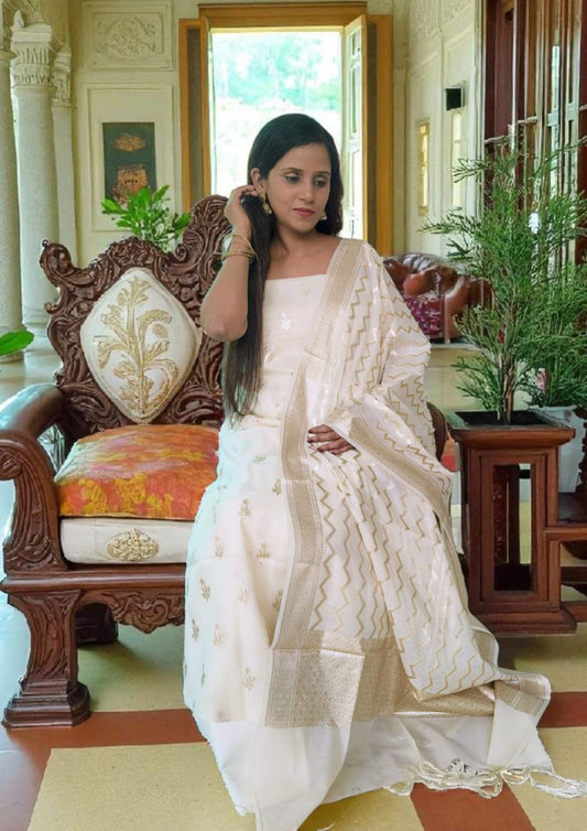 Banarasi Fancy Suit- F1 Cream