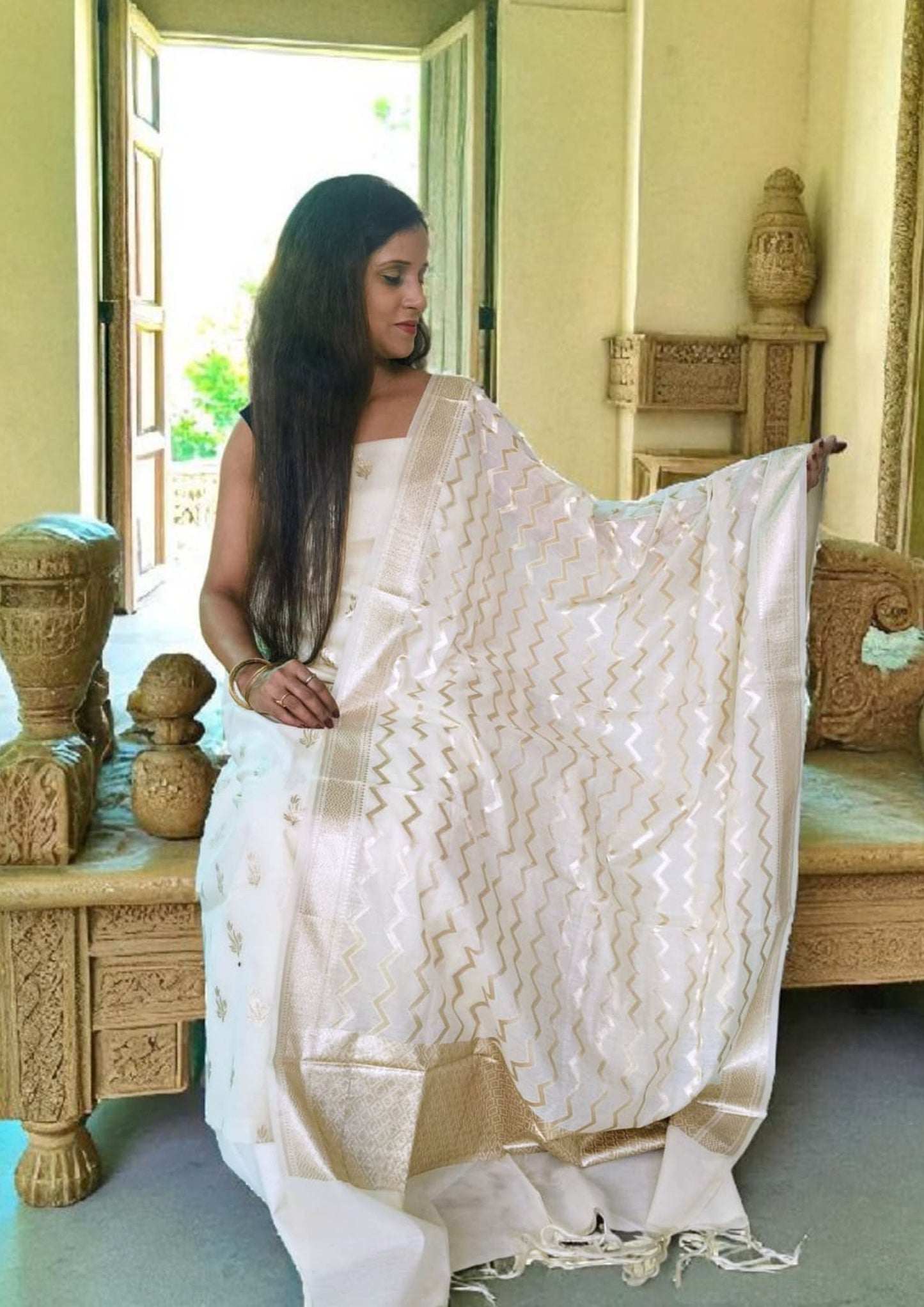 Banarasi Fancy Suit- F1 Cream