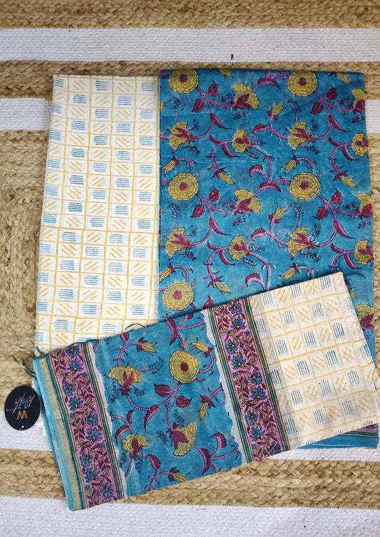 Sanganeri Chanderi Suit- Blue
