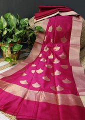 Chanderi Silk Saree- bund buti- Pink