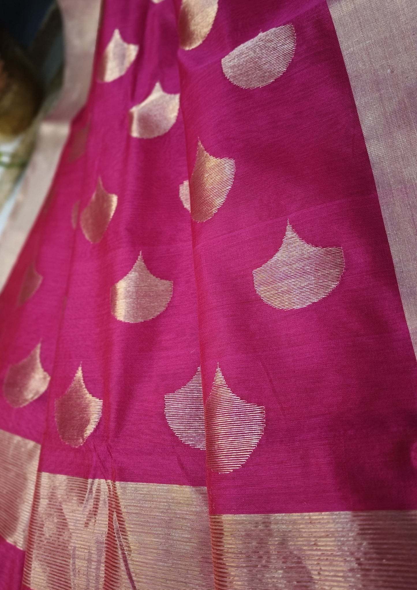 Chanderi Silk Saree- bund buti- Pink