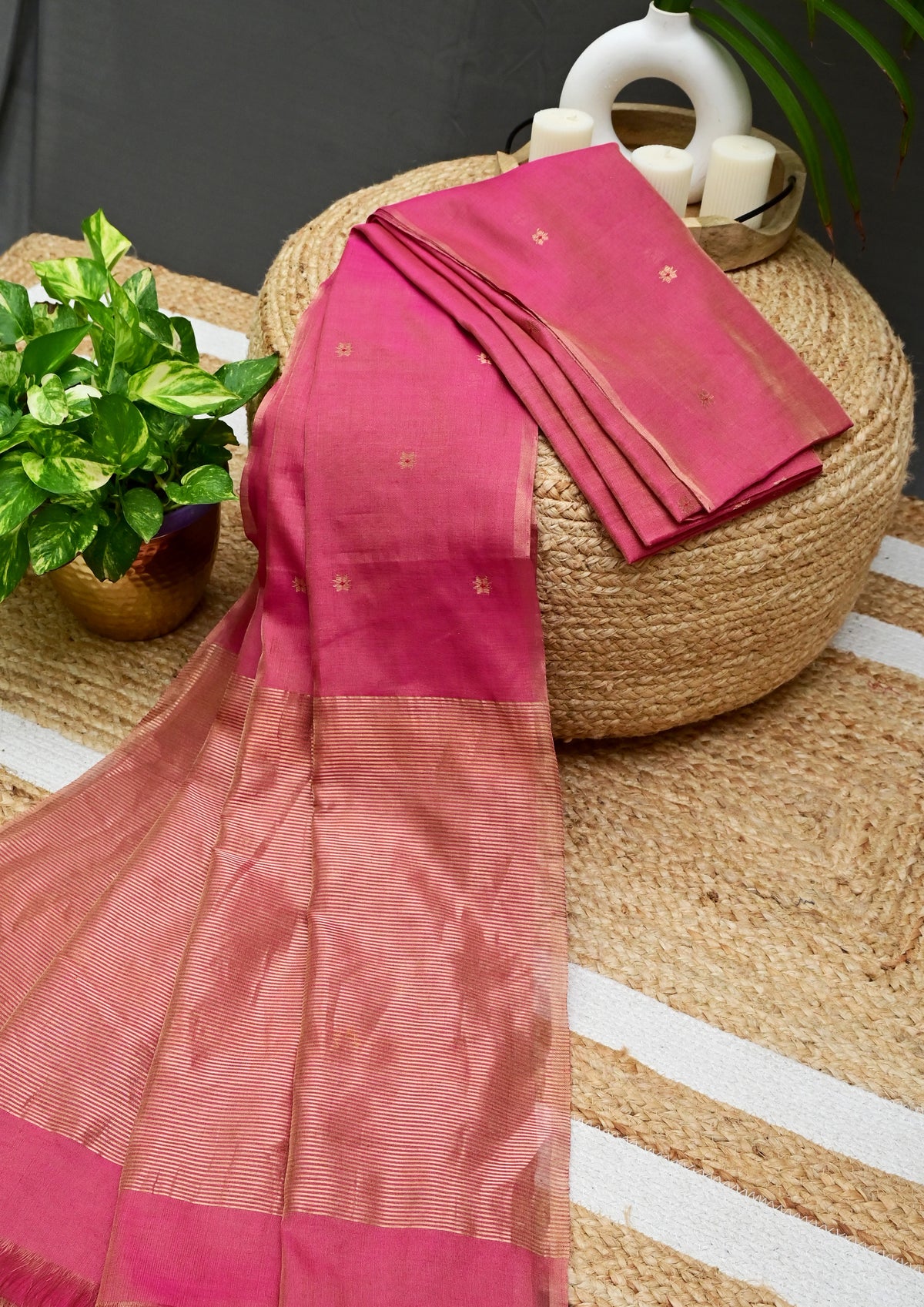 Chanderi Silk Saree Tissue- Pink