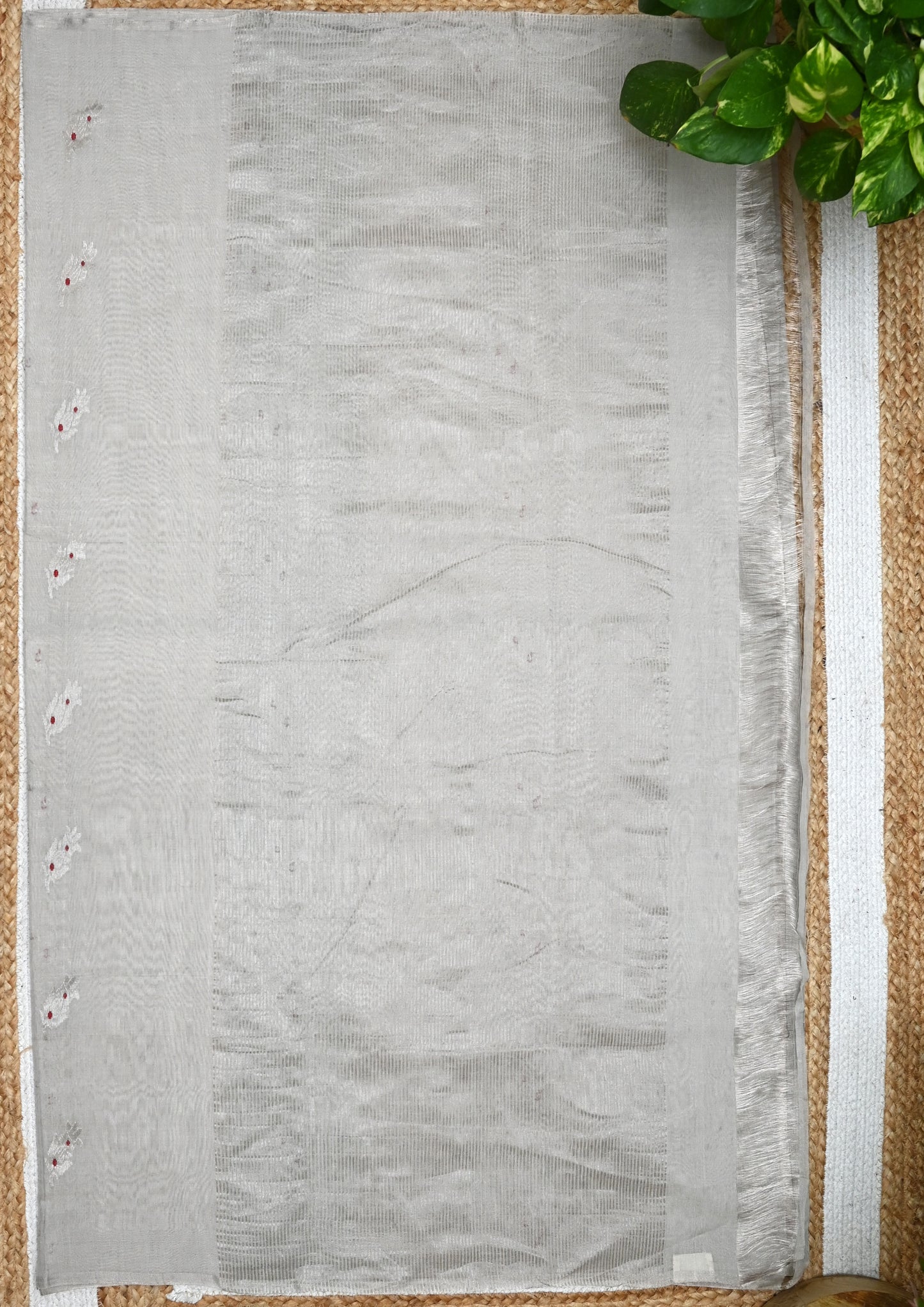 Chanderi Tissue Saree Meena Phool Buti- White