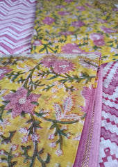 Sanganeri Chanderi Suit- Yellow