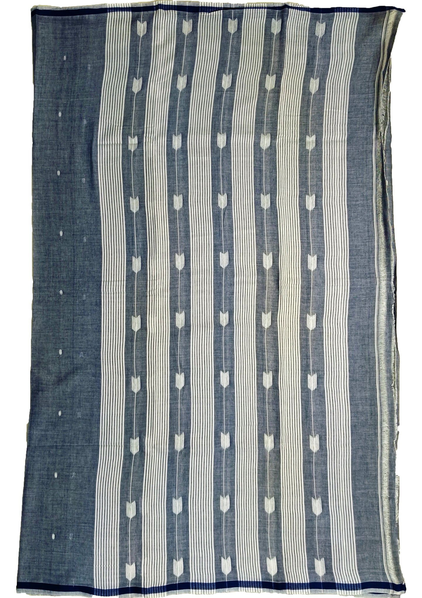 Cotton Jamdani Arrow Buti Saree - Denim blue