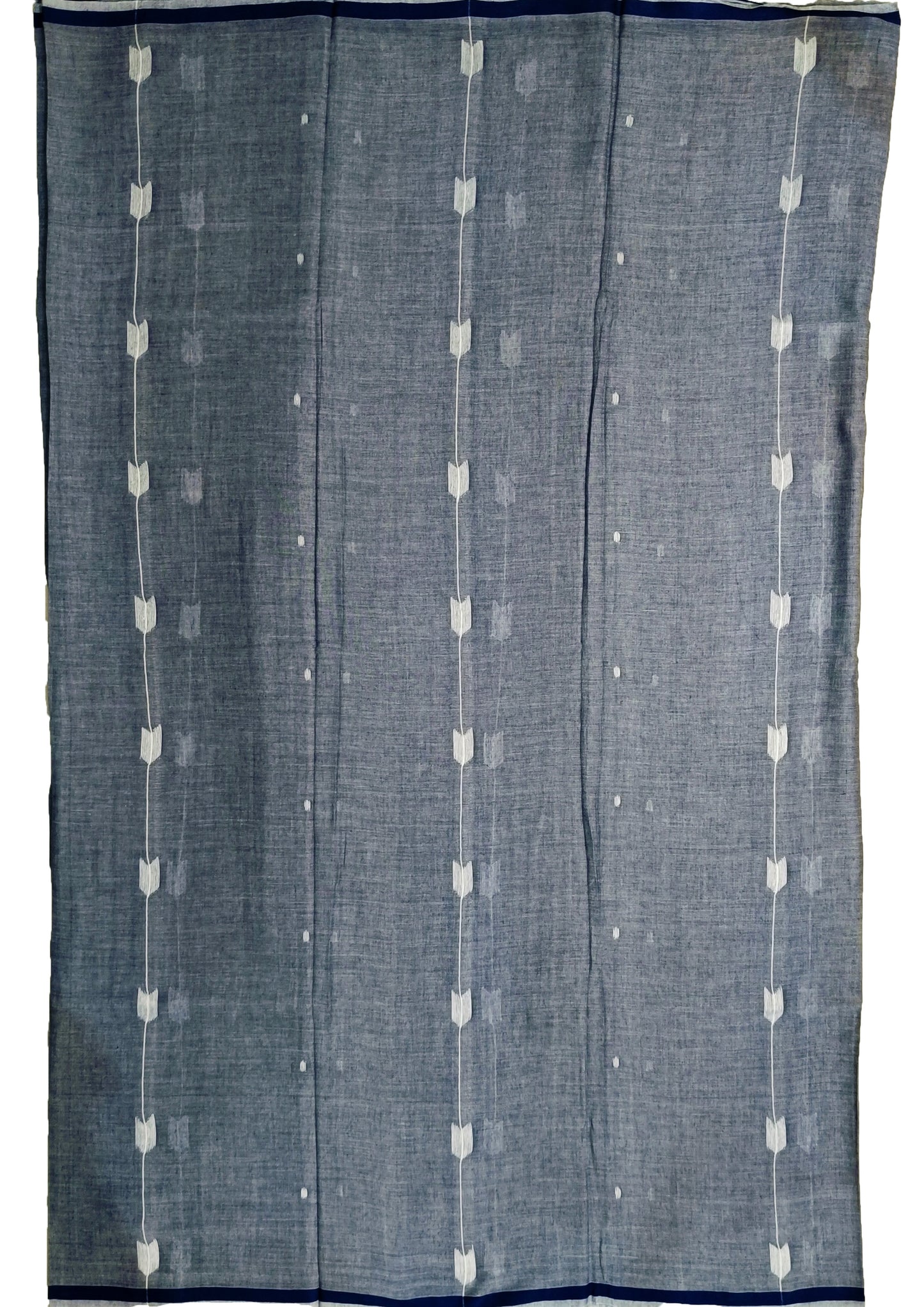 Cotton Jamdani Arrow Buti Saree - Denim blue