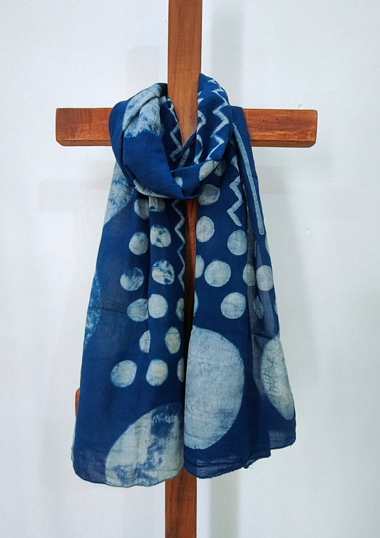 Handblock Printed Dabu (mud resist) Cotton Stole- 01 Indigo