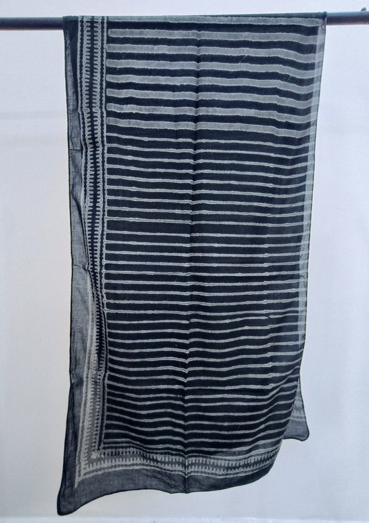 Handblock Printed Dabu (mud resist) Cotton Stole- 05 Siyahi