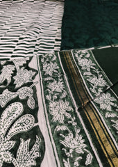Sanganeri Chanderi Suit- Dark Green