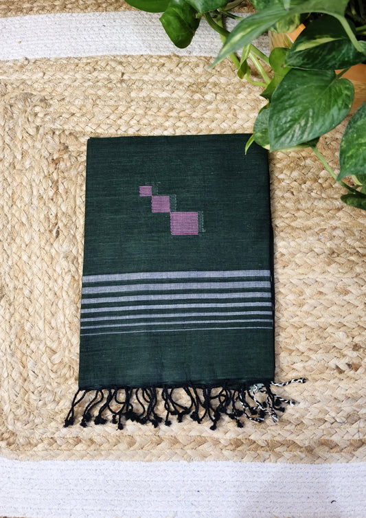 Jamdani Stole- Dark Green