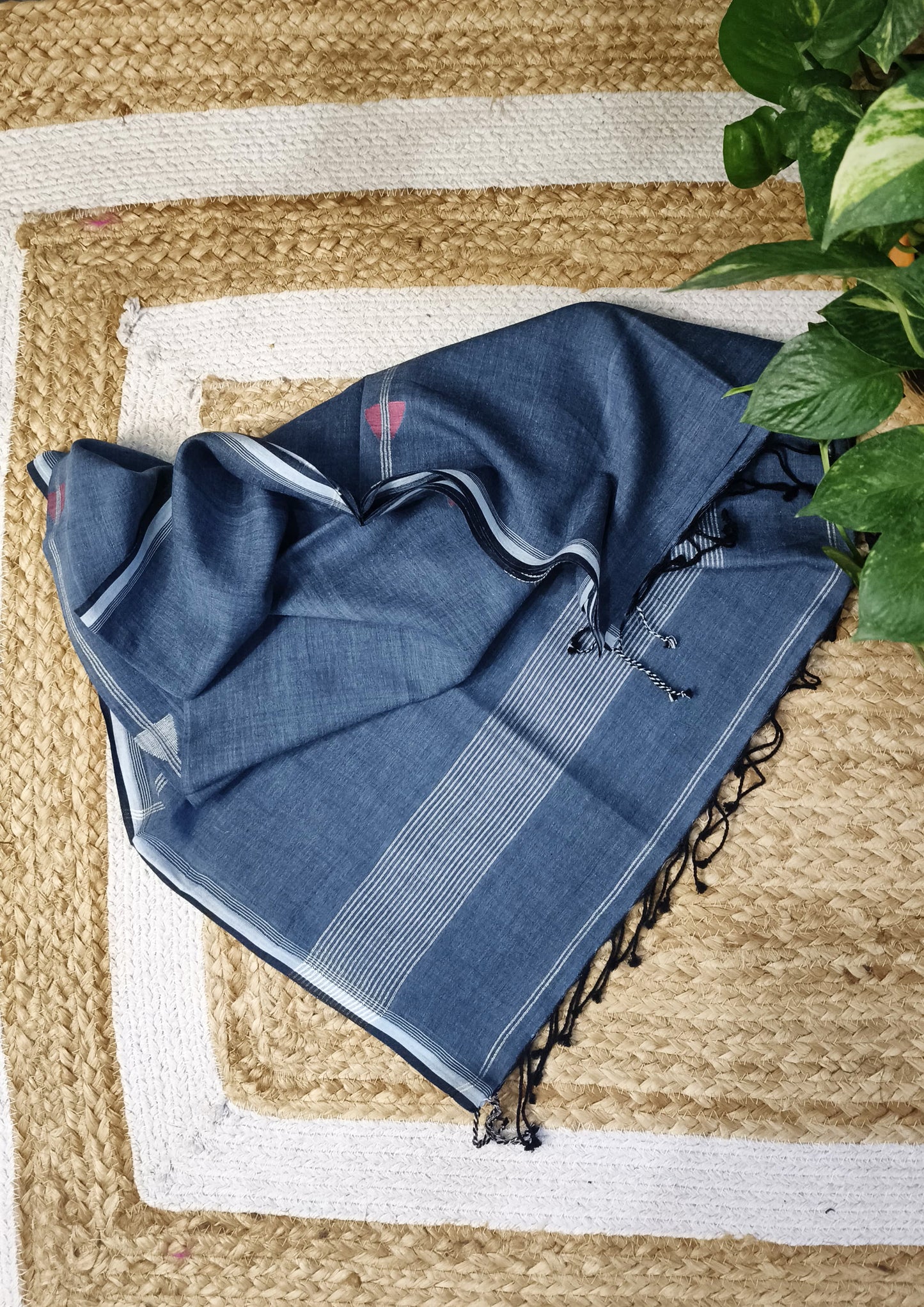 Jamdani Stole- Denim Blue 3