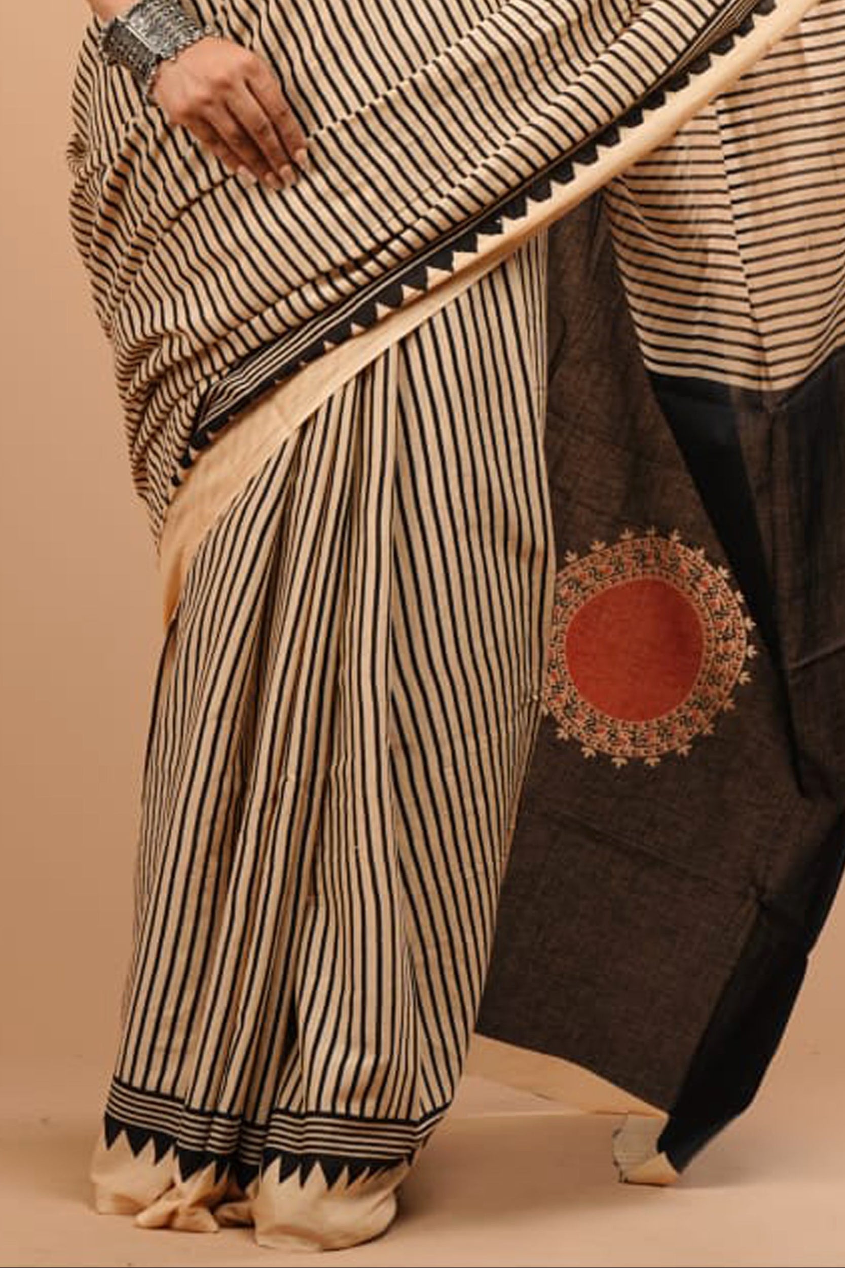 Block Printed Saree- Black DP2
