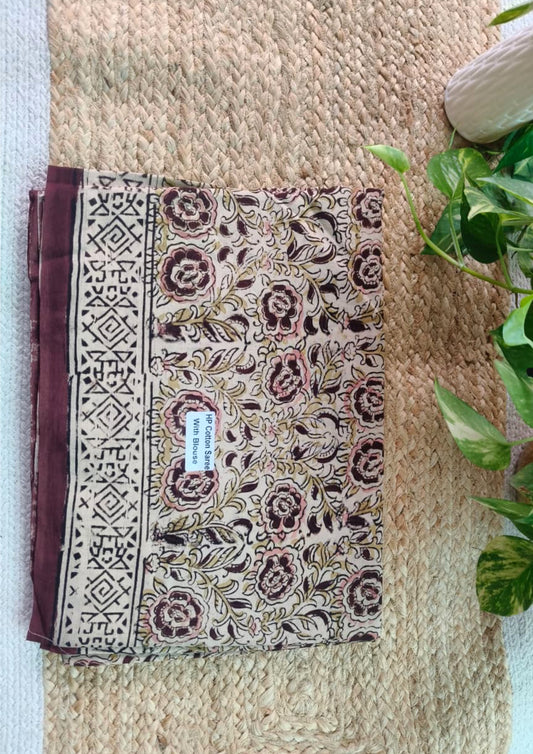 Handblock Printed Kalamkari Saree- HBK9