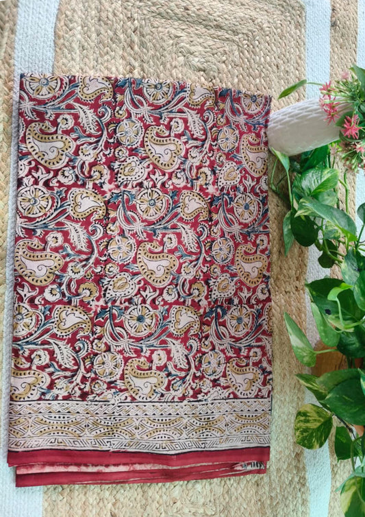 Handblock Printed Kalamkari Saree- HBK2