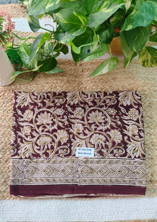 Handblock Printed Kalamkari Saree- HBK3