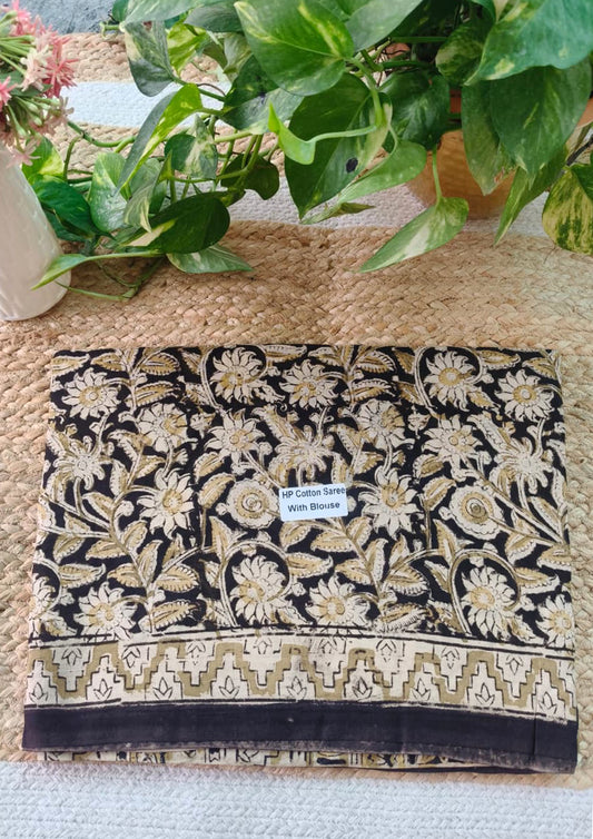 Handblock Printed Kalamkari Saree- HBK4