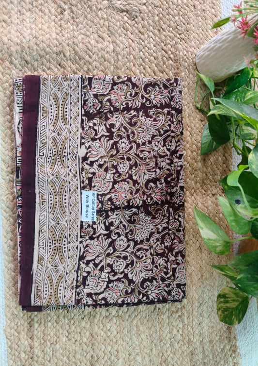 Handblock Printed Kalamkari Saree- HBK5